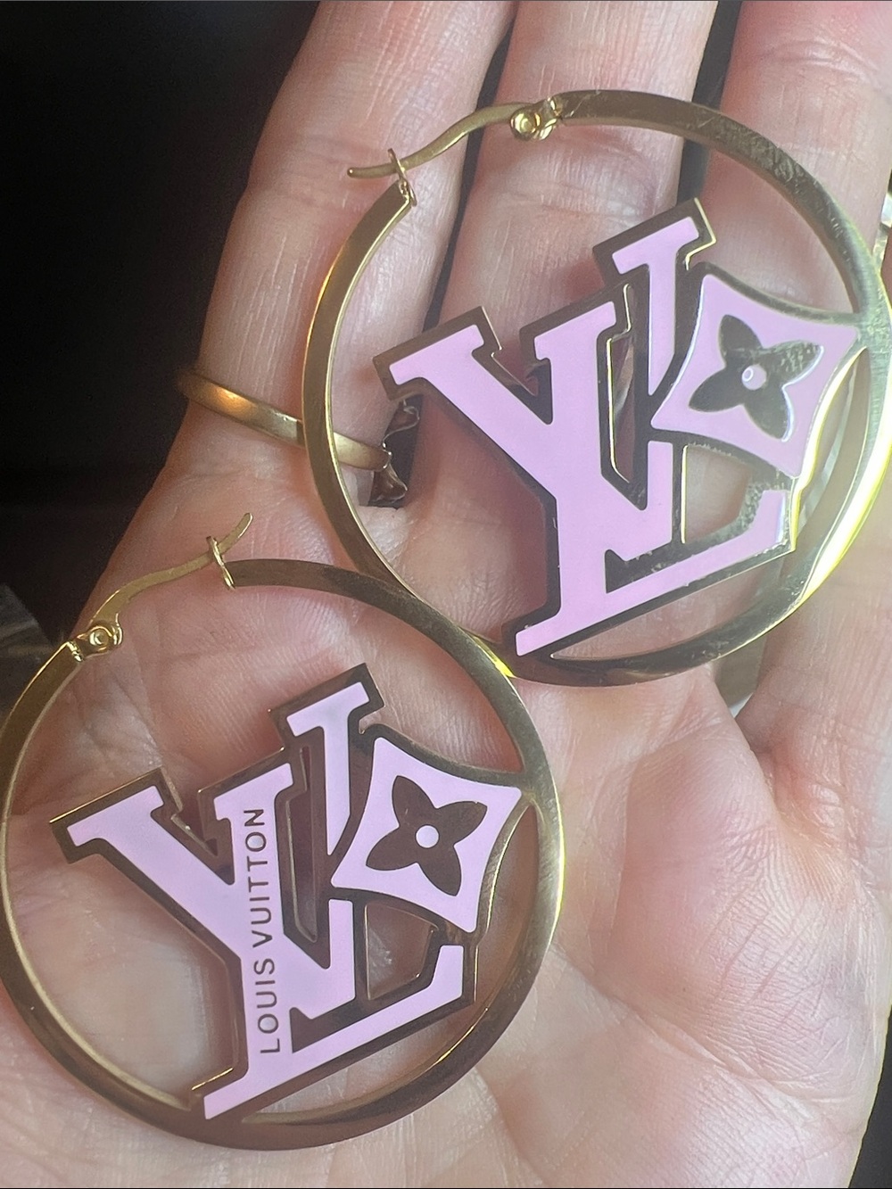 Gold Stainless Steel logo Drop Earrings
